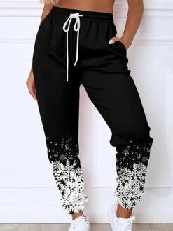 Women's Christmas Sweatpants Joggers Snowflake Print Full Length Pocket Daily Xmas Wear Blue Black Grey S 3XL Fall, Winter -Xmas Cothing Store dkodrx1695289623237