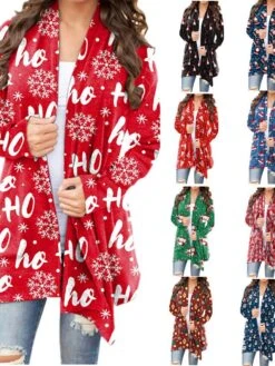 Women's Ugly Christmas Sweater Cardigan Pullover Sweater Jumper Open Front Knit Polyester Print Fall Winter Christmas Daily Holiday Xmas Stylish Basic Casual Long Sleeve Animal Geometric Snowman Red -Xmas Cothing Store dlehuk1636616420518