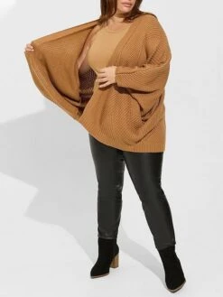 Women's Cardigan Sweater Deep V Crochet Knit Polyester Oversized Fall Winter Regular Christmas Going Out Weekend Stylish Casual Soft Long Sleeve Solid Color Black Khaki L XL 2XL -Xmas Cothing Store dliwju1697103766344