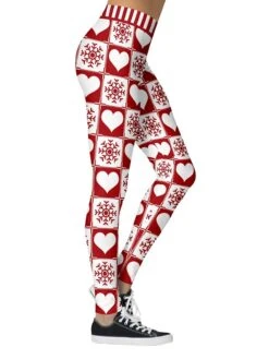 Women's Leggings Xmas Green Wine Red Mid Waist Sports Streetwear Christmas Weekend Print Micro-elastic Ankle-Length Comfort Heart S M L XL / Slim -Xmas Cothing Store dlnrih1629428684523
