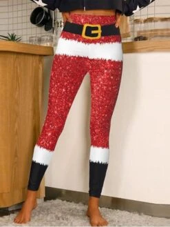 Women's Tights Leggings Red Casual / Sporty Athleisure Christmas Weekend Xmas Print Stretchy Ankle-Length Tummy Control Santa Claus S M L XL 2XL