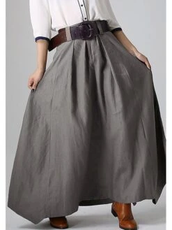 Women's Skirt Work Skirts Long Skirt Maxi Cotton Black Yellow Red Gray Skirts Fall & Winter Pocket Belt Not Included Without Lining Christmas Daily S M L -Xmas Cothing Store domnkm1662437220873