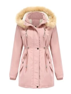 Women's Winter Coat Jacket Parka Warm Breathable Outdoor Christmas Daily Wear Vacation Xmas Pocket Fur Collar Fleece Lined Zipper Hoodie Elegant Lady Comfortable Solid Color Regular Fit Outerwear -Xmas Cothing Store domopj1664516978731