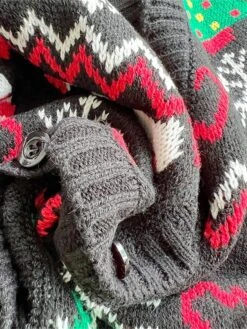 Women's Ugly Christmas Sweater Cardigan Sweater V Neck Ribbed Knit Polyester Button Fall Winter Regular Outdoor Xmas Daily Stylish Casual Soft Long Sleeve Heart Snowflake Black S M L -Xmas Cothing Store dorrwb1696823472013