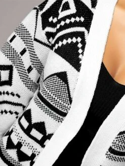 Women's Sweater Coat Cardigan Sweater Jacket Open Front Tassel Ribbed Knit Polyester Knitted Print Fall Winter Long Outdoor Christmas Daily Stylish Casual Soft Long Sleeve Geometric White S -Xmas Cothing Store dppoya1697290867007