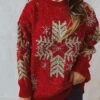 Women's Ugly Christmas Sweater Pullover Sweater Jumper Crew Neck Ribbed Knit Acrylic Oversized Fall Winter Regular Outdoor Christmas Daily Stylish Casual Soft Long Sleeve Snowflake Black Red Beige S -Xmas Cothing Store dppstp1696903332987