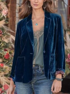 Women's Casual Jacket Blazer Xmas Party Outdoor Christmas Spring Fall Winter Regular Coat Regular Fit Thermal Warm Breathable Streetwear Chic & Modern Elegant Jacket Long Sleeve Solid Color Pocket