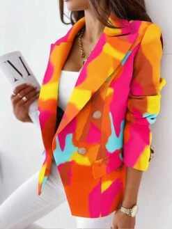 Women's Blazer Formal Print Graffiti Breathable Designer Regular Fit Outerwear Christmas Xmas Long Sleeve Spring Orange S