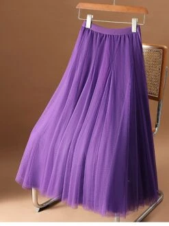 Women's Skirt Swing Midi Deep Purple Navy Wine Red Skirts All Seasons Ruched Layered Lined Elegant Long Christmas Daily Xmas M L XL -Xmas Cothing Store dtfsrq1694748996455