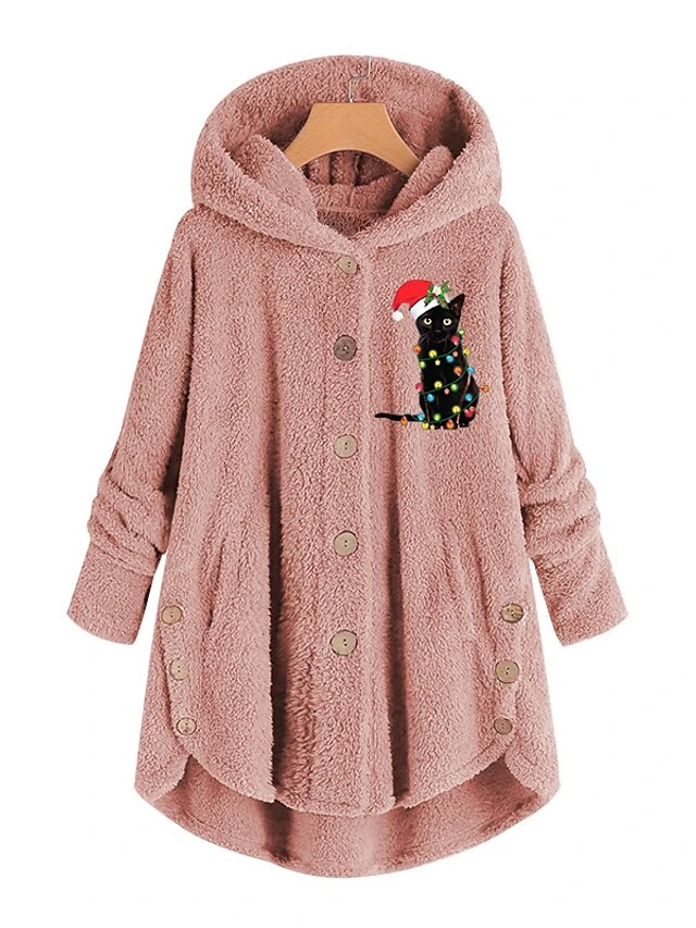 Women's Fleece Jacket Sherpa Jacket Teddy Coat Windproof Warm Outdoor Christmas Daily Wear Vacation Button Pocket Print Single Breasted Hoodie Plush Casual Daily Modern Xmas Animal Regular Fit 4 Women's Fleece Jacket Sherpa Jacket Teddy Coat Windproof Warm Outdoor Christmas Daily Wear Vacation Button Pocket Print Single Breasted Hoodie Plush Casual Daily Modern Xmas Animal Regular Fit - Image 2