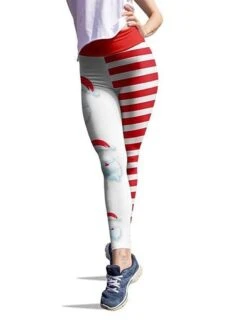 Women's Tights Leggings Red White Black Mid Waist Sports Fashion Christmas Gifts Yoga Xmas Print Stretchy Ankle-Length 4 Way Stretch Stripe S M L XL XXL / Loose Fit -Xmas Cothing Store dueypg1632710594529