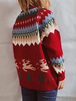 Women's Ugly Christmas Sweater Pullover Sweater Jumper Crew Neck Crochet Knit Acrylic Knitted Fall Winter Christmas Holiday Stylish Casual Soft Long Sleeve Xmas Tree White Red Navy Blue S M L -Xmas Cothing Store duyabo1659414994490