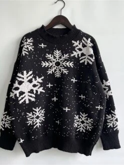 Women's Ugly Christmas Sweater Pullover Sweater Jumper Crew Neck Ribbed Knit Polyester Oversized Fall Winter Regular Outdoor Christmas Daily Stylish Casual Soft Long Sleeve Snowflake Black Red Green -Xmas Cothing Store duyjop1696903399775