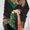 Women's Ugly Christmas Sweater Pullover Sweater Jumper V Neck Ribbed Knit Polyester Patchwork Fall Winter Regular Outdoor Xmas Holiday Stylish Casual Soft Long Sleeve Animal Christmas Tree Print -Xmas Cothing Store dvbbea1695110330857