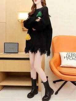 Women's Ugly Christmas Sweater Pullover Sweater Jumper Christmas Sweaters Crew Neck Ribbed Knit Polyester Tassel Knitted Fall Winter Regular Outdoor Christmas Daily Stylish Casual Soft Long Sleeve -Xmas Cothing Store dvbjfy1697290897738