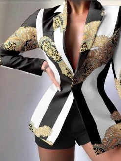 Women's Blazer Suits Fall 2 Pcs Leopard Blazer & Short Pant Christmas Party Wear Fashion Slim Fit Outerwear Long Sleeve Fall -Xmas Cothing Store dwhern1694429091480