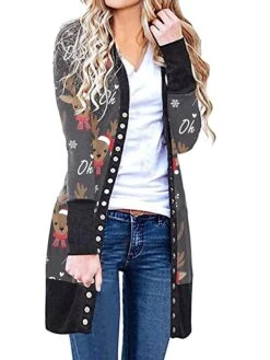 Women's Ugly Christmas Sweater Cardigan Sweater Jacket V Neck Ribbed Knit Polyester Button Knitted Print Fall Winter Long Outdoor Christmas Daily Fashion Casual Soft Long Sleeve Plaid Elk Christmas -Xmas Cothing Store dxeicl1697290879145