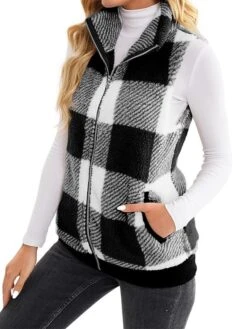 Women's Teddy Vest Fleece Plaid Sleeveless Sherpa Coat Fall Winter Thermal Warm Christmas Outerwear With Pockets Stylish Contemporary Modern Style Jacket Sleeveless -Xmas Cothing Store dxijgw1692264936447