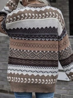 Women's Ugly Christmas Sweater Pullover Sweater Jumper Crew Neck Ribbed Knit Woolen Patchwork Fall Winter Regular Outdoor Christmas Daily Stylish Ethnic Style Casual Long Sleeve Geometric Striped Red -Xmas Cothing Store dxlntv1696992133649