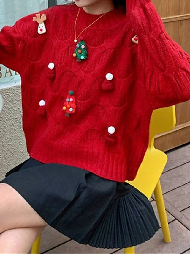 Women's Ugly Christmas Sweater Pullover Sweater Jumper Crew Neck Ribbed Knit Polyester Patchwork Fall Winter Regular Outdoor Christmas Daily Stylish Casual Soft Long Sleeve Elk Christmas Tree White 12 Women's Ugly Christmas Sweater Pullover Sweater Jumper Crew Neck Ribbed Knit Polyester Patchwork Fall Winter Regular Outdoor Christmas Daily Stylish Casual Soft Long Sleeve Elk Christmas Tree White - Image 10