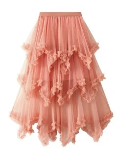 Women's Skirt Tulle Midi Gray Green Wine Apricot Skirts All Seasons Patchwork Irregular Hem Layered Lined Long Christmas Daily Street Xmas M L XL -Xmas Cothing Store dybanh1694749190134