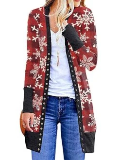 Women's Ugly Christmas Sweater Cardigan Sweater Jacket V Neck Ribbed Knit Polyester Button Knitted Print Fall Winter Long Outdoor Christmas Daily Fashion Casual Soft Long Sleeve Plaid Elk Christmas
