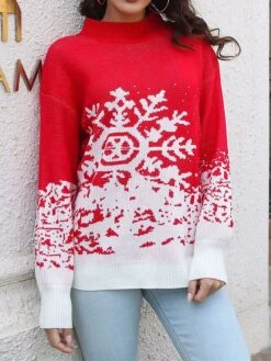 Women's Ugly Christmas Sweater Pullover Sweater Jumper Crew Neck Ribbed Knit Acrylic Oversized Fall Winter Short Xmas Daily Going Out Stylish Casual Soft Long Sleeve Snowflake Black Red S M L -Xmas Cothing Store dzfqbv1695209504749