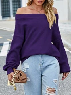 Women's Ugly Christmas Sweater Pullover Sweater Jumper Off Shoulder Ribbed Knit Acrylic Cold Shoulder Fall Winter Regular Outdoor Christmas Daily Stylish Casual Soft Long Sleeve Solid Color Black Red -Xmas Cothing Store dzvnhq1696823535037