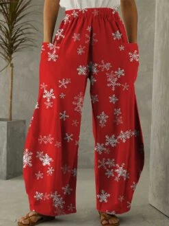 Women's Pants Trousers Bloomers Full Length Faux Linen Trousers Christmas Xmas Festival Magenta Wine S M Fall & Winter -Xmas Cothing Store eamcok1694661681350