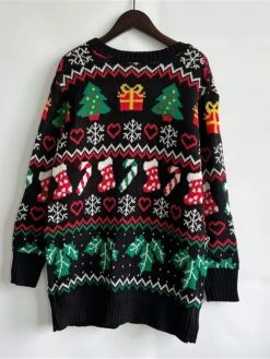 Women's Ugly Christmas Sweater Cardigan Sweater V Neck Ribbed Knit Polyester Button Fall Winter Regular Outdoor Xmas Daily Stylish Casual Soft Long Sleeve Heart Snowflake Black S M L -Xmas Cothing Store eanjvv1696823465876