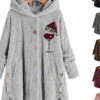 Women‘s Plus Size Christmas Fleece Jacket Teddy Coat Warm Button Pocket Graphic Hat Outdoor Xmas Long Sleeve Hooded Regular Winter Fall Black Pink Wine L XL XXL 3XL 4XL -Xmas Cothing Store ebcrfk1668070088260
