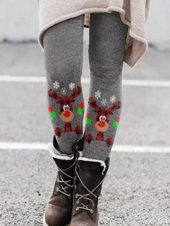 Women's Slim Thermal Underwear Fleece Lined Ash Dark Red Orange Red High Rise Tights Christmas Xmas Casual Print Micro-elastic Full Length Comfortable Graphic S M L XL 2XL -Xmas Cothing Store ebdzae1666750494527