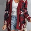 Women's Ugly Christmas Sweater Pullover Sweater Jumper Cardigan Sweater Cowl Crochet Knit Cotton Knitted Thin Print Fall Winter Tunic Xmas Holiday Going Out Stylish Casual Long Sleeve Floral Red