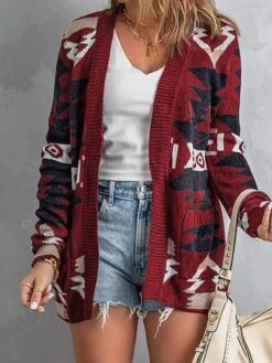 Women's Ugly Christmas Sweater Pullover Sweater Jumper Cardigan Sweater Cowl Crochet Knit Cotton Knitted Thin Print Fall Winter Tunic Xmas Holiday Going Out Stylish Casual Long Sleeve Floral Red