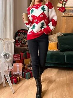 Women's Ugly Christmas Sweater Pullover Sweater Jumper Crew Neck Ribbed Knit Polyester Oversized Fall Winter Xmas Daily Going Out Stylish Casual Soft Long Sleeve Color Block Christmas Tree Red S -Xmas Cothing Store ecfeos1693896710554