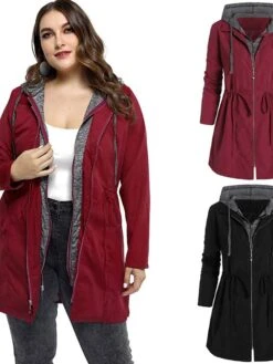 Women's Plus Size Winter Coat Coat Warm Pocket Solid Color Outdoor Christmas Causal Xmas Long Sleeve Hooded Long Winter Fall Black Wine XL XXL 3XL 4XL 5XL -Xmas Cothing Store ecsuyr1636532943658