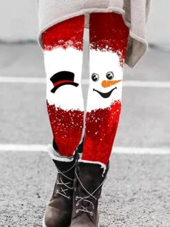 Women's Slim Thermal Underwear Fleece Lined Ash Dark Red Orange Red High Rise Tights Christmas Xmas Casual Print Micro-elastic Full Length Comfortable Graphic S M L XL 2XL