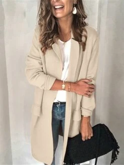 Women's Blazer Long Overcoat Christmas Winter Coat Open Front Lapel Trench Coat Fall Pink Jacket Long Sleeve With Pockets Black Gray Pink -Xmas Cothing Store edzyuj1639989103990