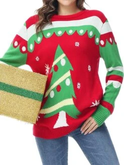 Women's Ugly Christmas Sweater Pullover Sweater Jumper Christmas Sweaters Crew Neck Ribbed Knit Acrylic Knitted Print Fall Winter Regular Outdoor Christmas Daily Stylish Casual Soft Long Sleeve Color -Xmas Cothing Store eekdma1697290850821