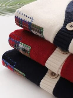 Women's Ugly Christmas Sweater Cardigan Sweater Jacket V Neck Ribbed Knit Polyester Button Pocket Embroidery Fall Winter Regular Outdoor Christmas Daily Stylish Casual Soft Long Sleeve Plaid Heart -Xmas Cothing Store efomuu1697785138115