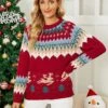 Women's Pullover Sweater Jumper Crew Neck Crochet Knit Acrylic Polyester Embroidery Spring Fall Winter Christmas Daily Holiday Stylish Casual Long Sleeve Snowman Xmas Tree Snowflake Red Blue -Xmas Cothing Store efpefz1667818439390