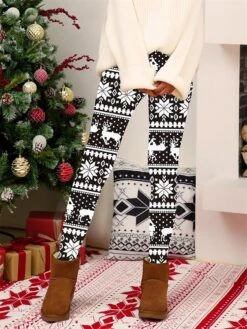 Women's Christmas Leggings High Waist Full Length High Cut Print Micro-elastic Active Fashion Daily Black White S M Fall Winter -Xmas Cothing Store egvqad1697527468105
