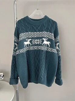 Women's Ugly Christmas Sweater Pullover Sweater Jumper Christmas Sweaters Crew Neck Cable Knit Acrylic Knitted Fall Winter Regular Outdoor Christmas Daily Fashion Casual Soft Long Sleeve Elk Snowflake -Xmas Cothing Store ehkcat1697785173775