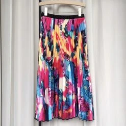 Women's Pleated Skirt Long Skirt Midi Cotton Blend White And Red Red Blue Orange Skirts Summer Print Christmas Party One-Size -Xmas Cothing Store ehxabj1691582033229