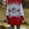 Women's Christmas Jacket Santa Print Coat Party Xmas Wear Fall Zipper Coat Red Winter Jacket