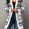Women's Sweater Coat Cardigan Sweater Jacket Open Front Tassel Ribbed Knit Polyester Knitted Print Fall Winter Long Outdoor Christmas Daily Stylish Casual Soft Long Sleeve Geometric White S -Xmas Cothing Store ejitfm1697290864207