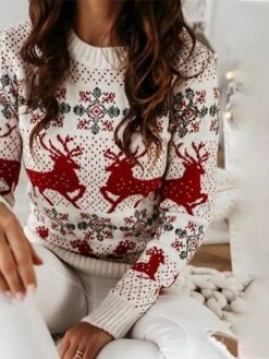 Women's Sweater Ugly Christmas Sweater Pullover Sweater Jumper Crew Neck Knit Rabbit Fur Knitted Fall Winter Xmas Christmas Daily Weekend Stylish Casual Soft Long Sleeve Animal Floral Red Blue S M L -Xmas Cothing Store ekgcvl1632306080454