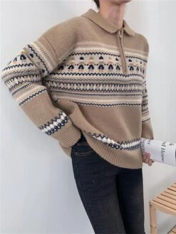 Women's Ugly Christmas Sweater Pullover Sweater Jumper Christmas Sweaters Shirt Collar Ribbed Knit Polyester Knitted Print Fall Winter Regular Outdoor Christmas Daily Stylish Casual Soft Long Sleeve -Xmas Cothing Store ekyvrd1697290945798