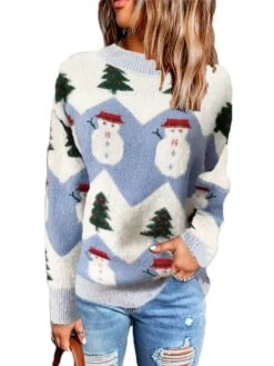 Women's Ugly Christmas Sweater Pullover Sweater Jumper Crew Neck Ribbed Knit Polyester Knitted Fall Winter Tunic Outdoor Christmas New Year Stylish Casual Soft Long Sleeve Snowman Xmas Tree Pink -Xmas Cothing Store elcrys1664518139175