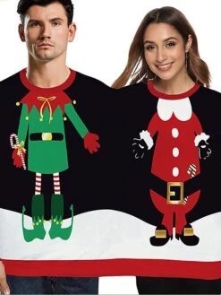 Women's Unisex Ugly Christmas Sweater Pullover Sweater Jumper Crew Neck Ribbed Knit Polyester Oversized Fall Winter Short Xmas Daily Going Out Stylish Casual Soft Long Sleeve Santa Claus